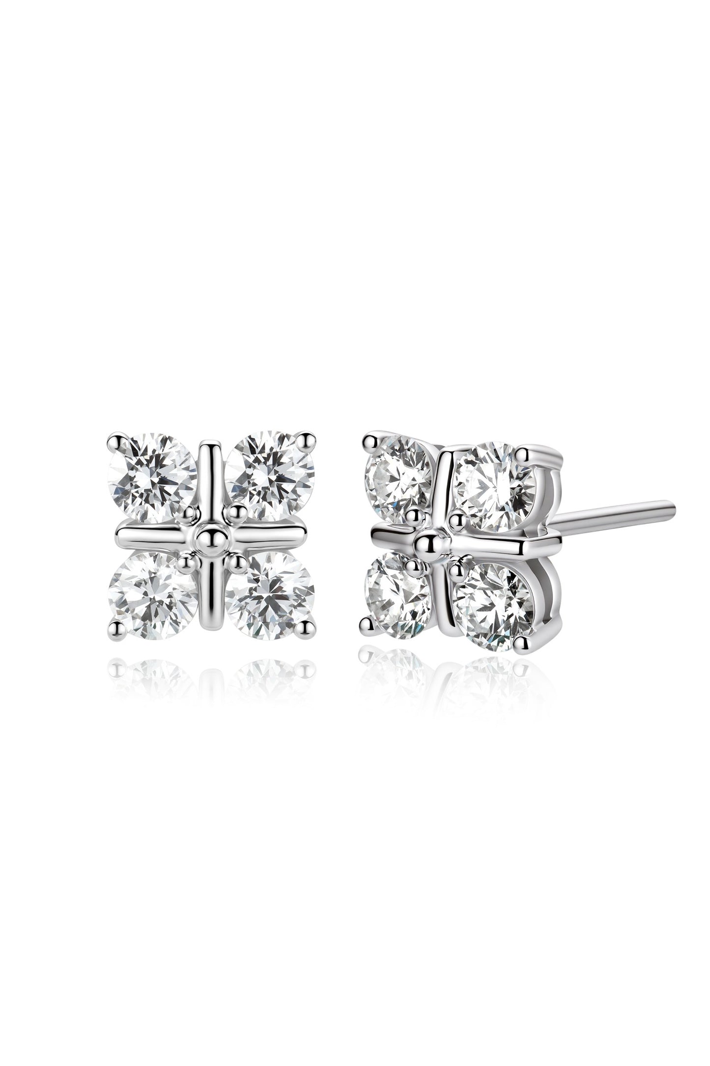 9K pendientes de diamante estilo flor de cuatro pétalos color oro blanco, con 8 diamantes de 0.755 quilates