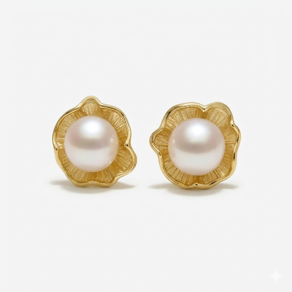 S925 pendientes estilo flor en plata, con 2 perlas planas de agua dulce de 8.5 mm incrustadas