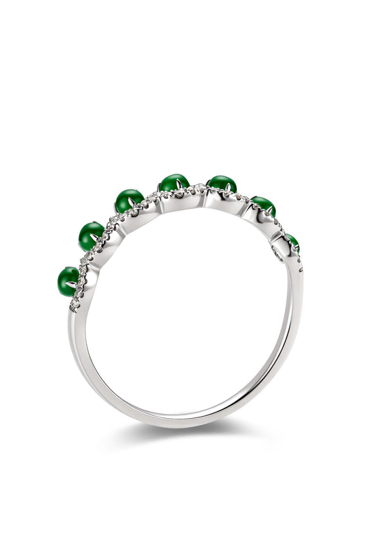 18K anillo de jade en oro blanco, con 7 jades y 34 diamantes brillantes
