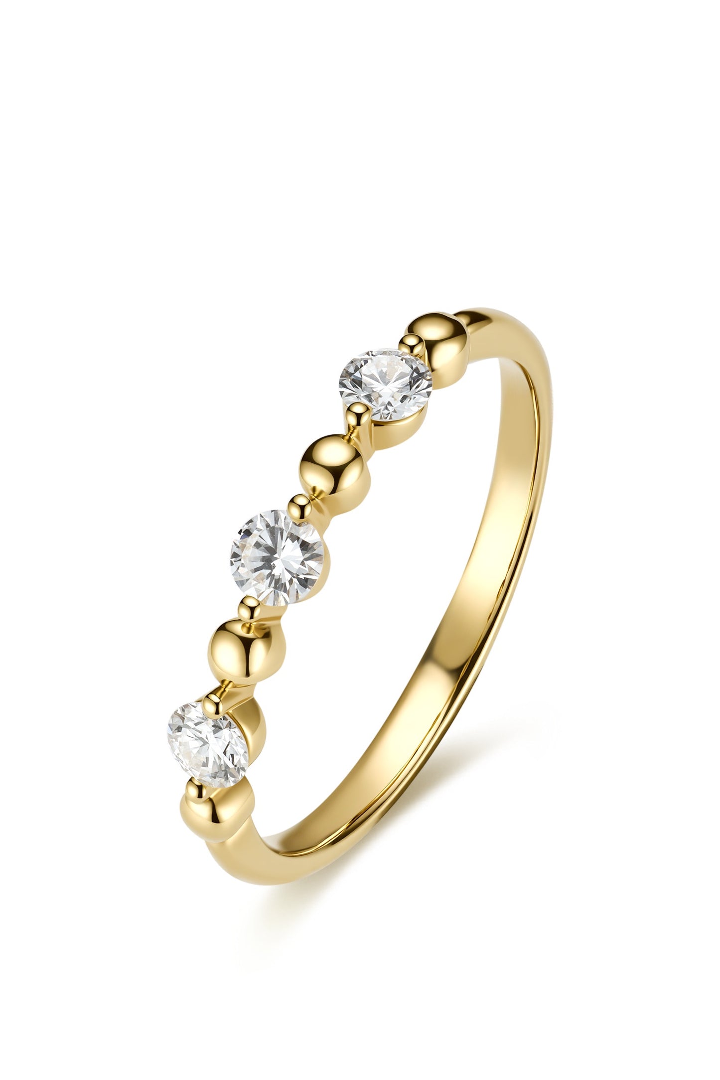 18K anillo de diamante color oro amarillo, con 3 diamantes de 0.316 quilates