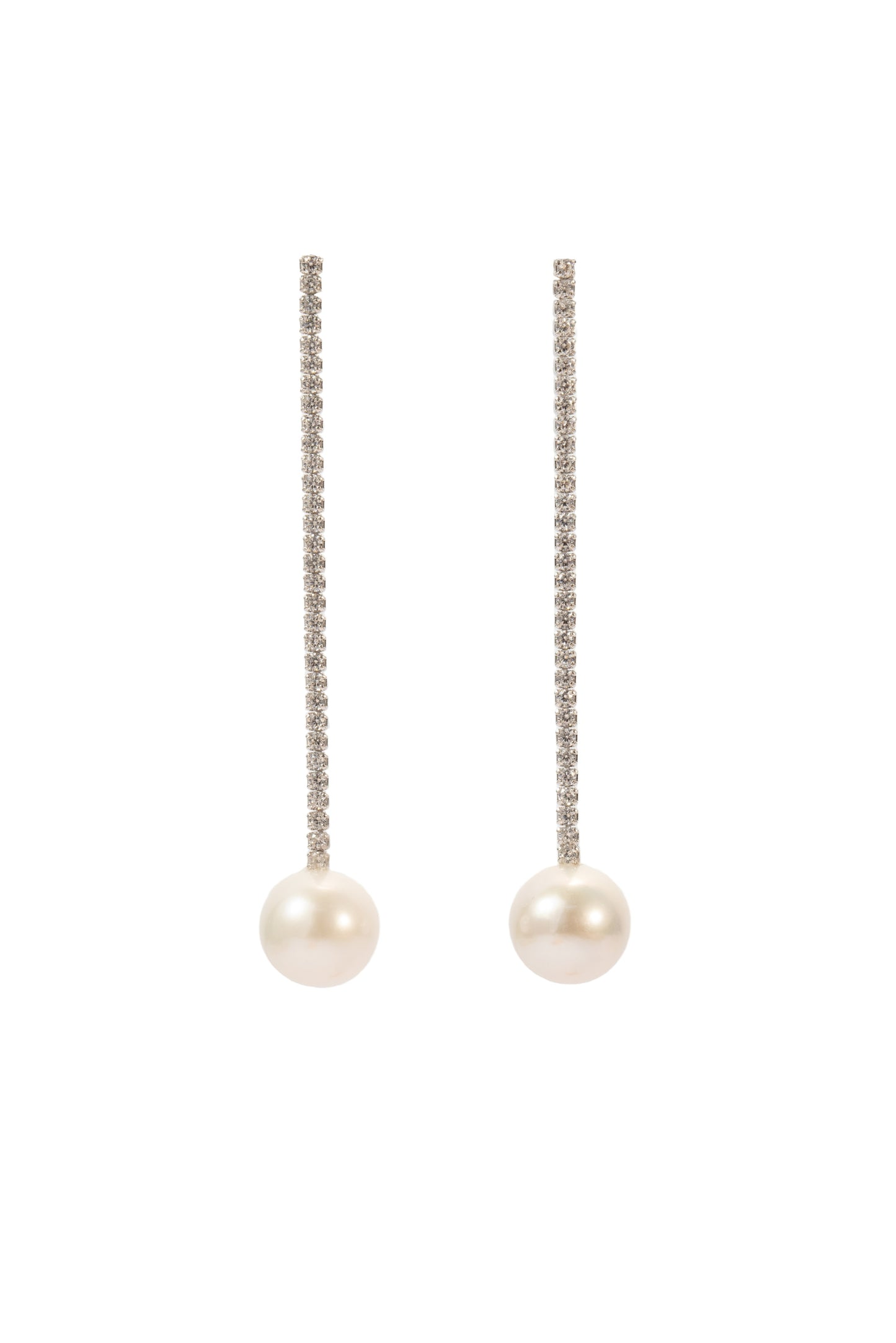 S925 pendientes estilo cadena larga en plata, con 2 perlas blancas de agua dulce de 10 mm incrustadas