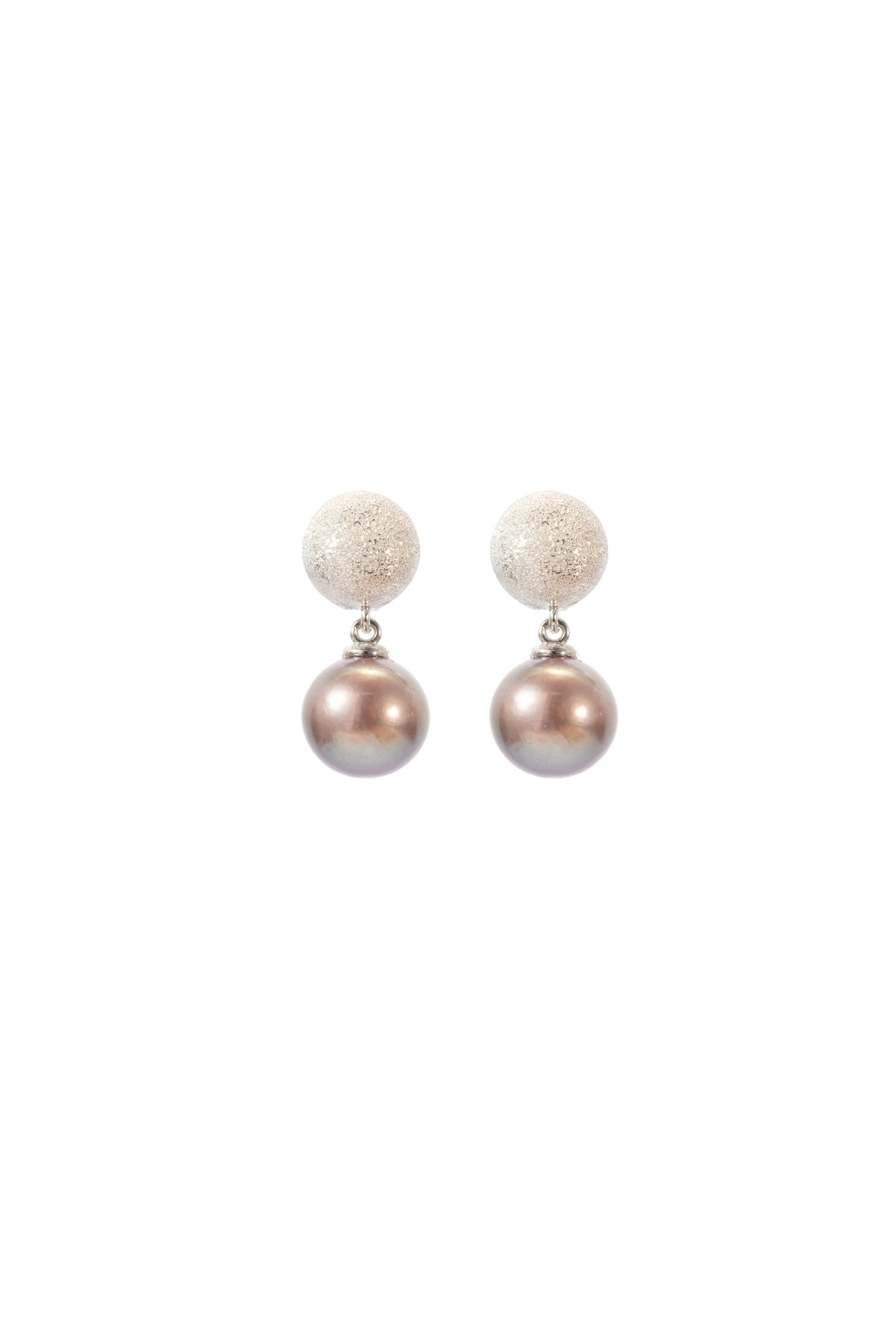 S925 pendientes en plata, con 2 perlas moradas de agua dulce de 8 mm incrustadas