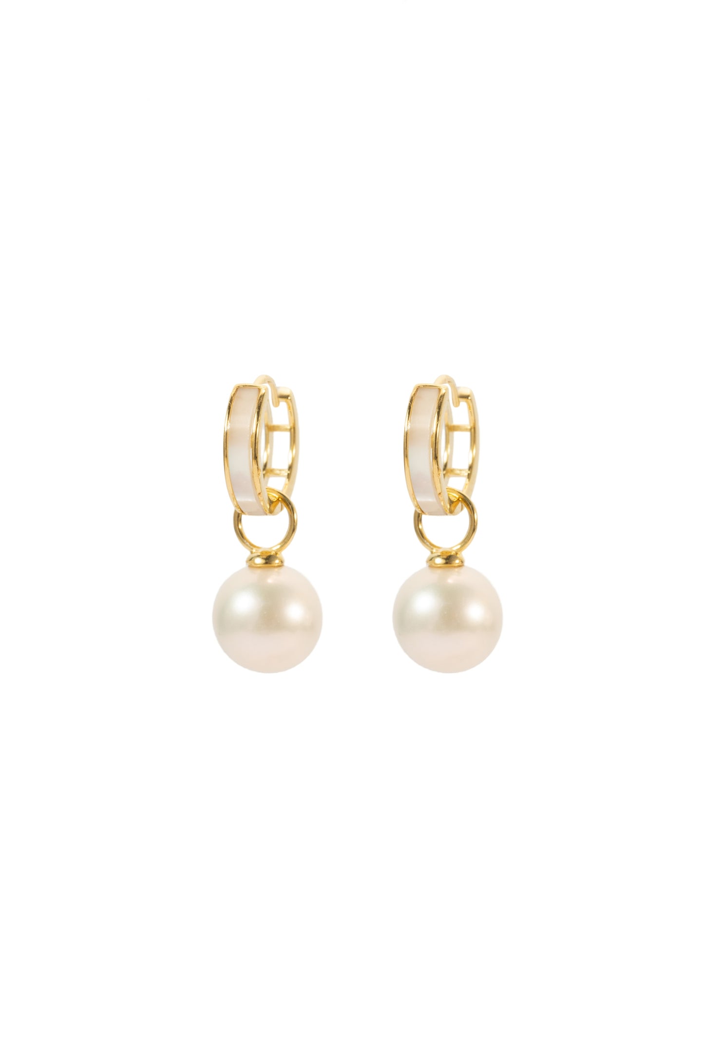 S925 pendientes en plata, con 2 perlas blancas de agua dulce de 10 mm con borde dorado