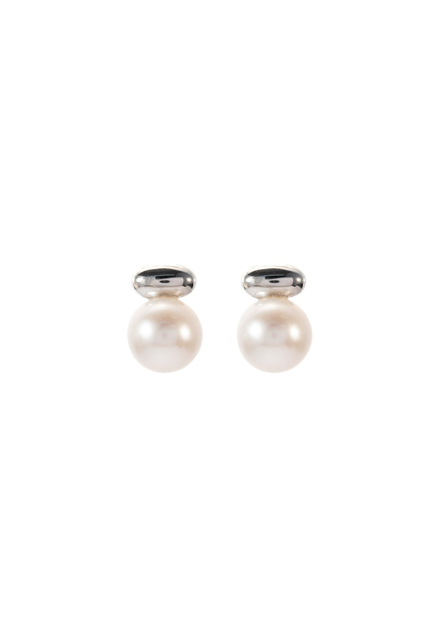 S925 pendientes en plata, con 2 perlas blancas de agua dulce de 10.5 mm con cuentas redondas plateadas