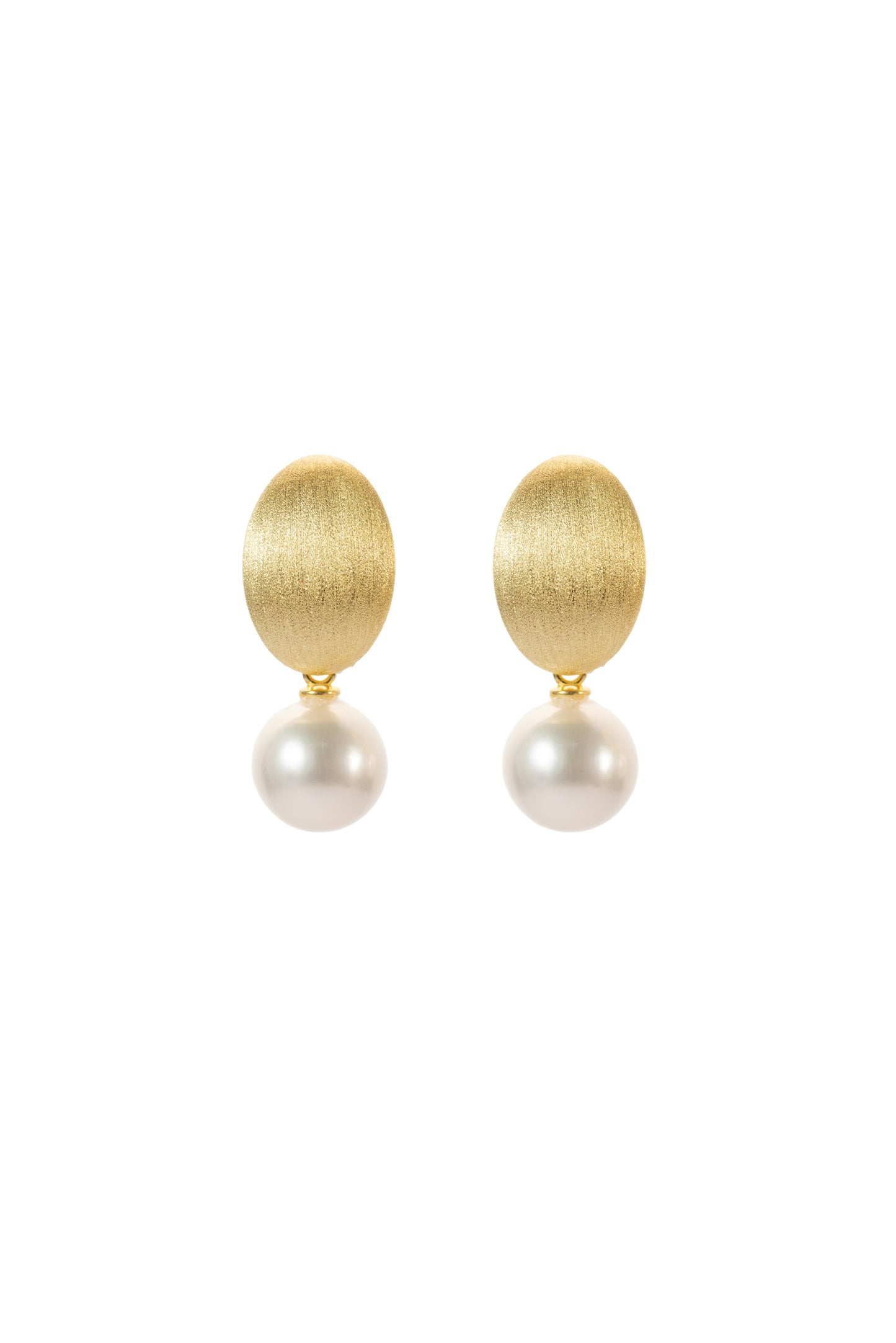 S925 pendientes en plata, con 2 perlas blancas de agua dulce de 10.5 mm con discos redondos dorados