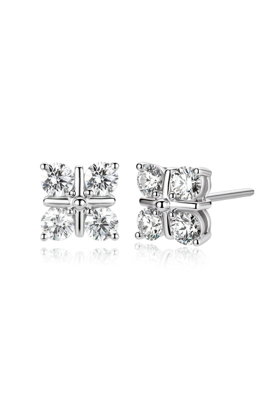 9K pendientes de diamante estilo flor de cuatro pétalos color oro blanco, con 8 diamantes de 0.755 quilates