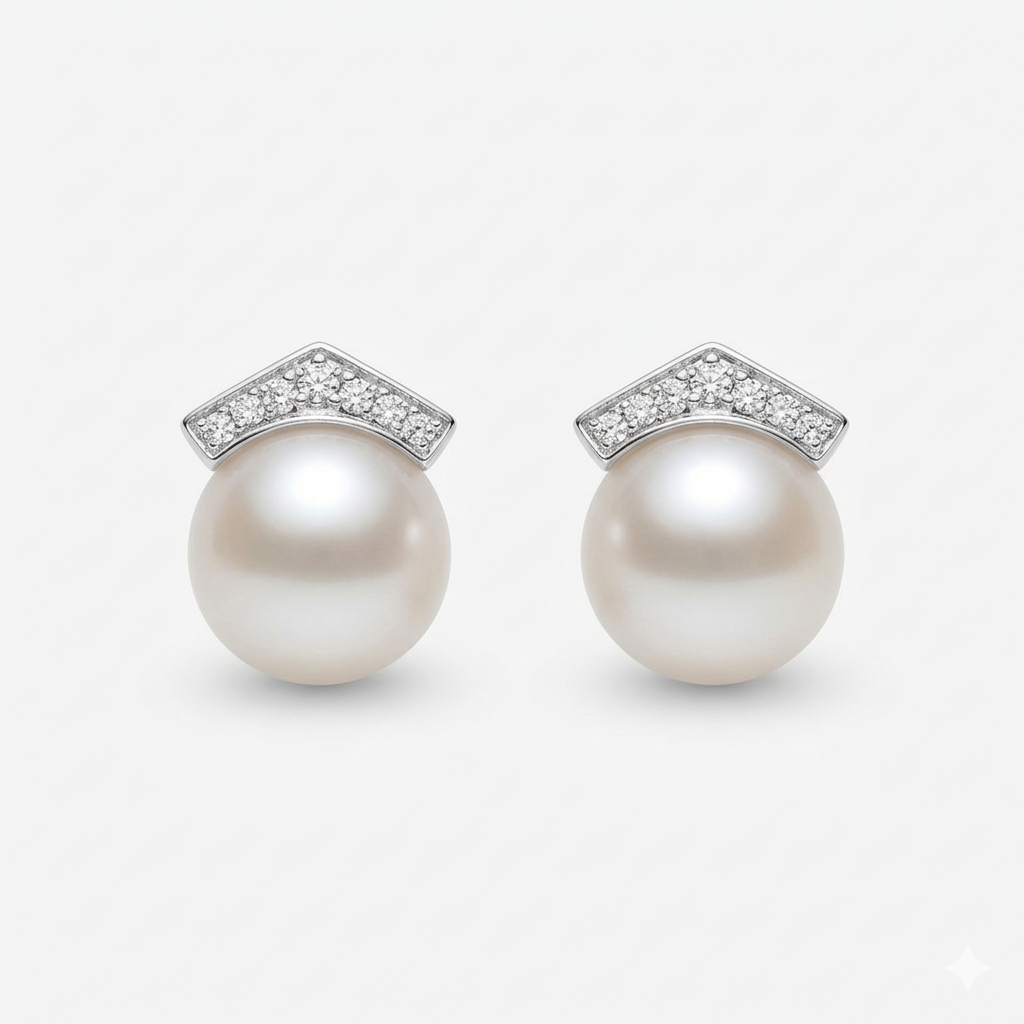 S925 pendientes estilo triangular invertido en plata, con 2 perlas blancas de agua dulce de 10 mm incrustadas