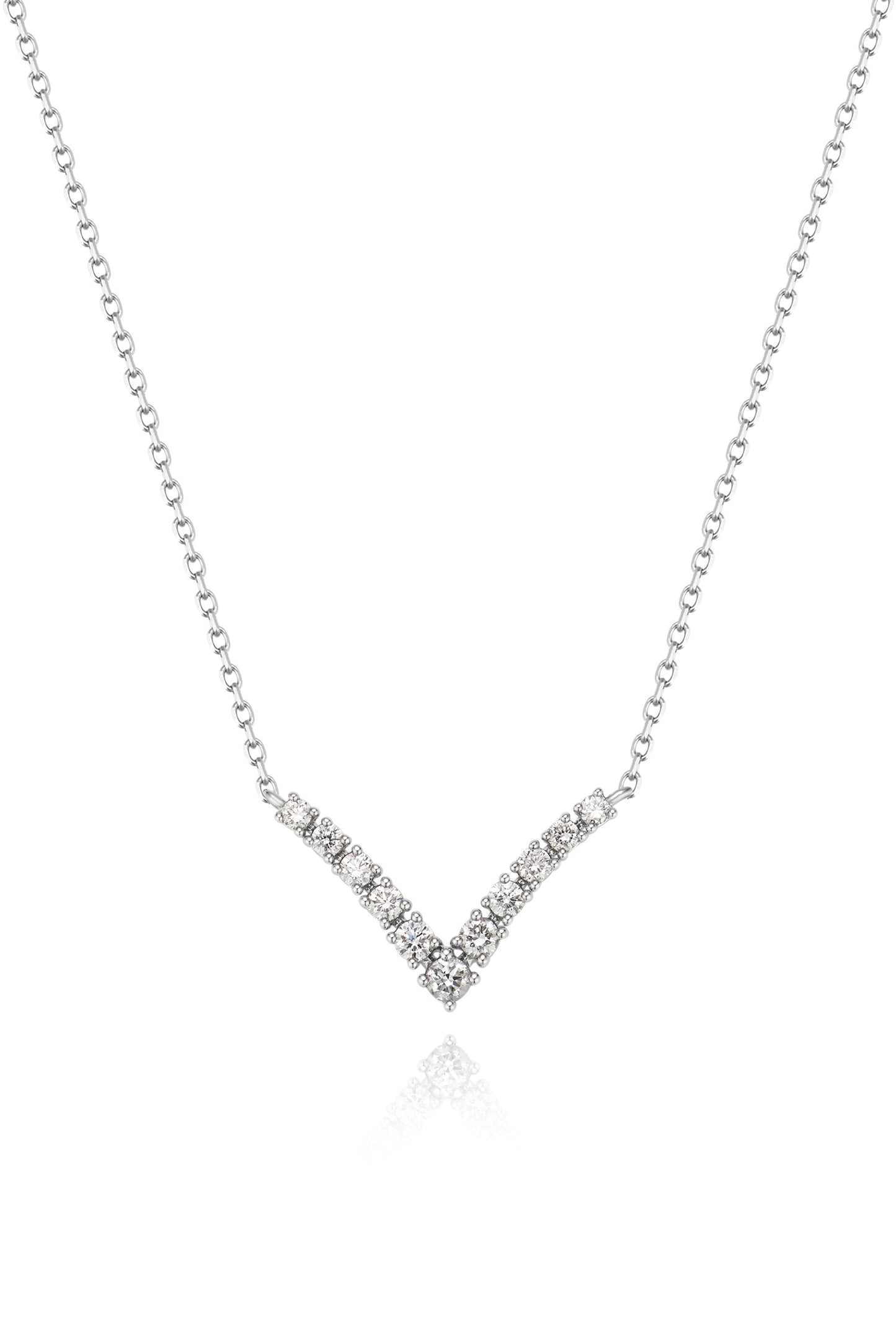 14K collar de diamante color oro blanco, con 1 diamante de 0.05 quilates y 10 diamantes cultivados