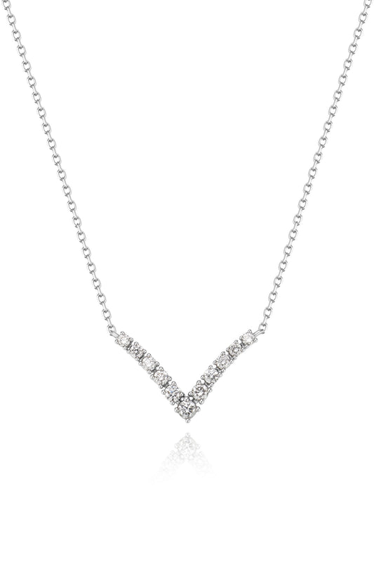 14K collar de diamante color oro blanco, con 1 diamante de 0.05 quilates y 10 diamantes cultivados
