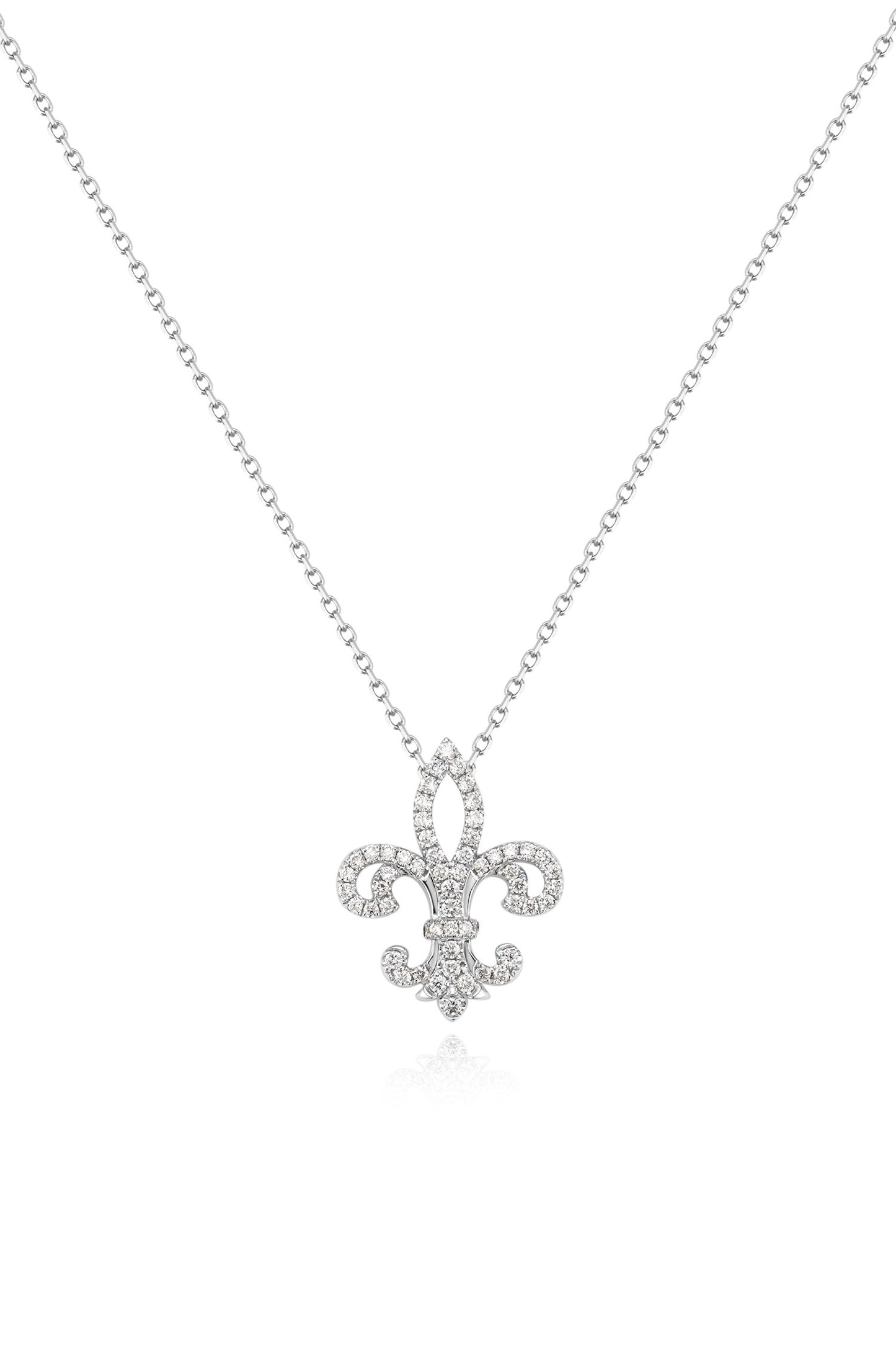 18K collar de diamante estilo flor de lis color oro blanco, con 57 diamantes cultivados de 0.32 quilates