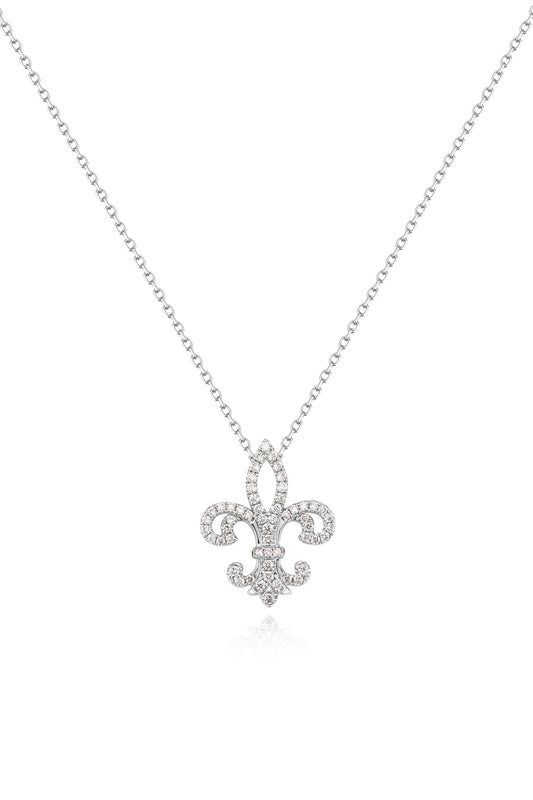 18K collar de diamante estilo flor de lis color oro blanco, con 57 diamantes cultivados de 0.32 quilates