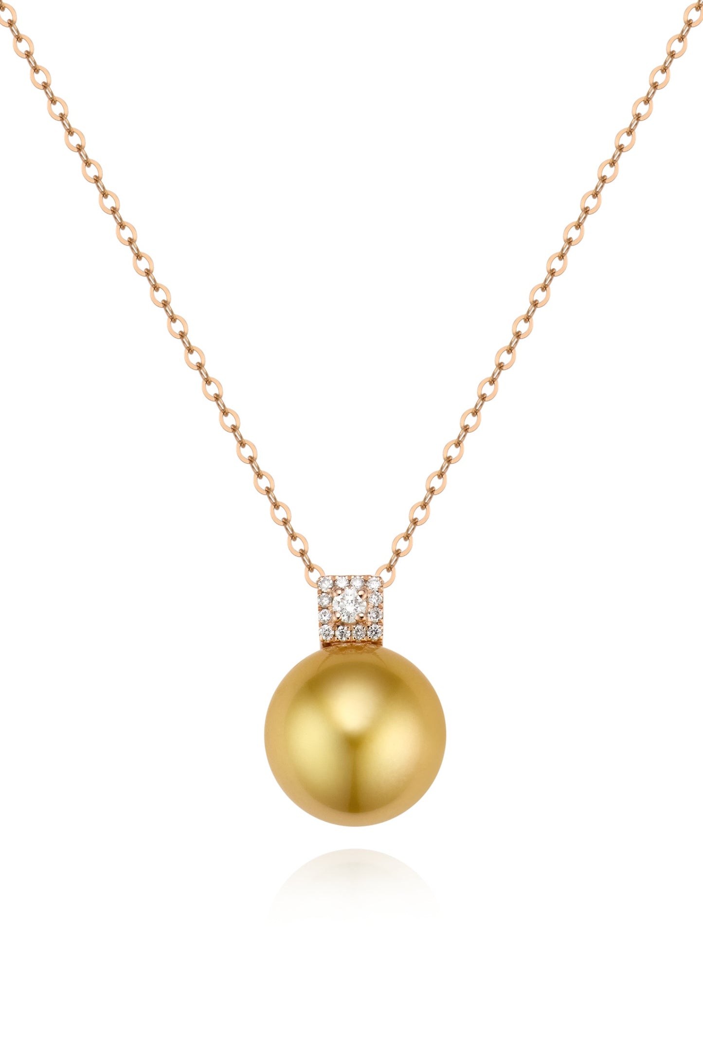 9K colgante de oro blanco, con perla del Mar del Sur dorada de 6,5 mm y 13 brillantes diamantes