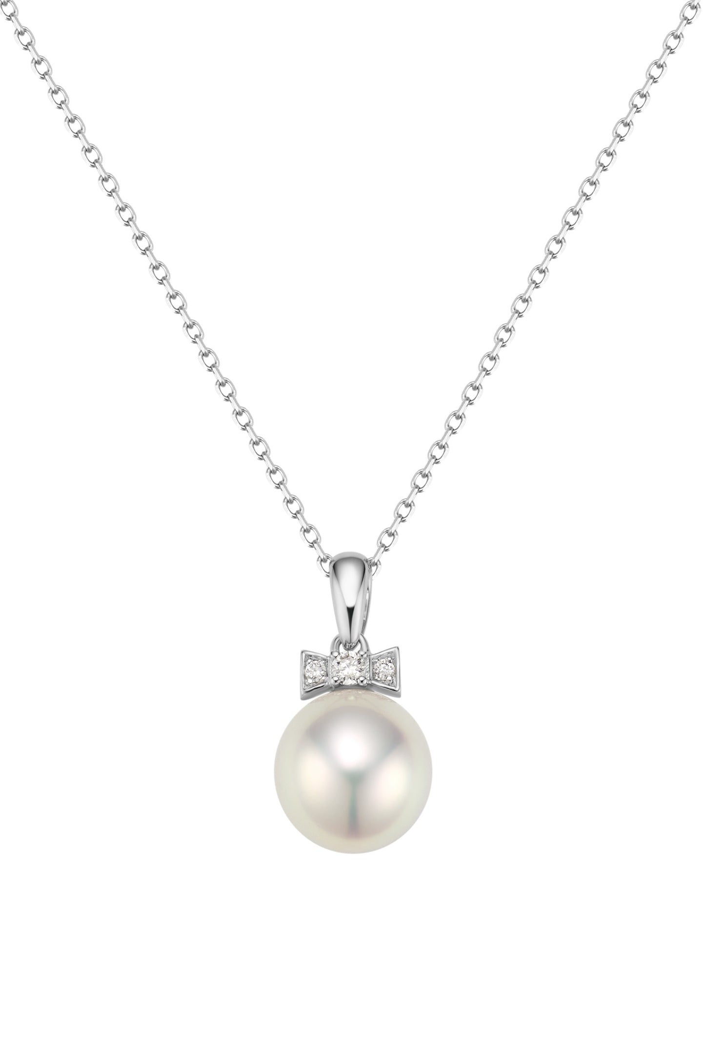 9K colgante de oro blanco, con perla Akoya de 8,4 mm y 3 brillantes diamantes