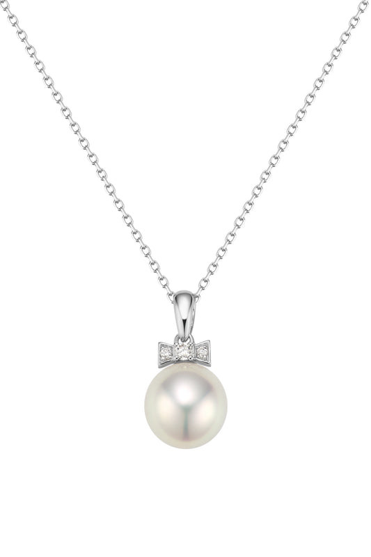9K colgante de oro blanco, con perla Akoya de 8,4 mm y 3 brillantes diamantes