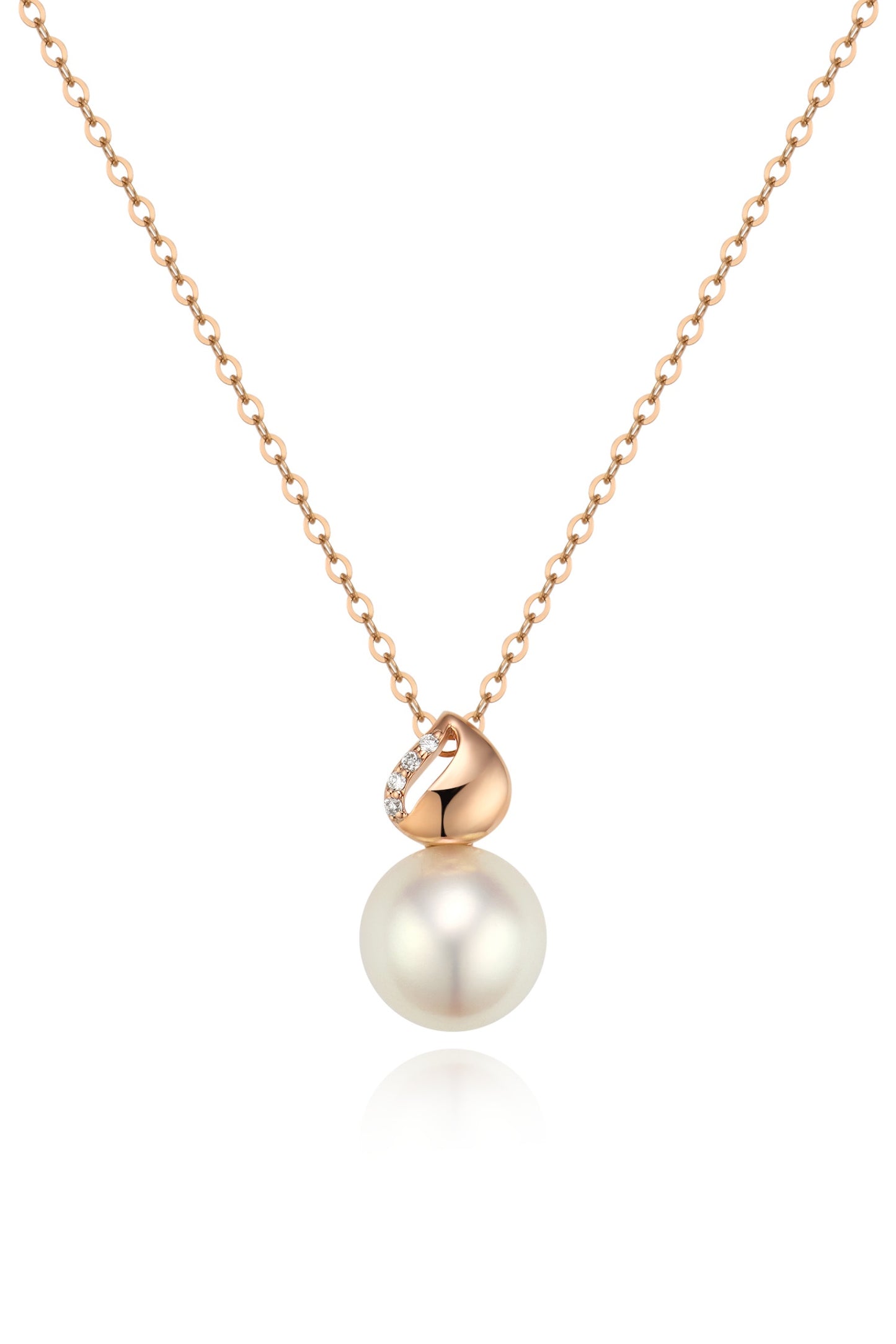 9K colgante de oro blanco, con perla Akoya de 8,3 mm y 4 brillantes diamantes