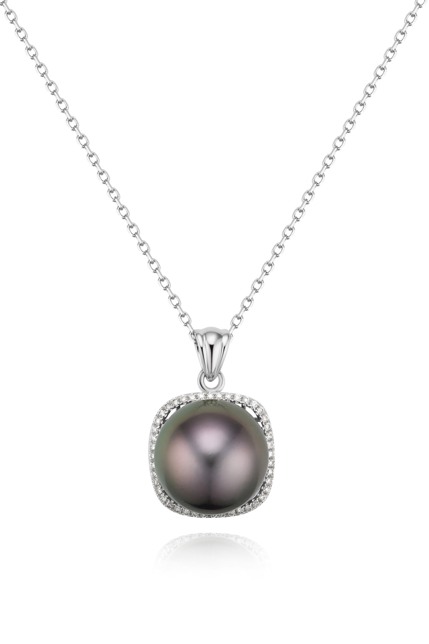 9K colgante de oro blanco, con perla de Tahití de 12,2 mm y 44 brillantes diamantes