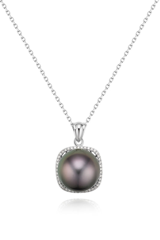9K colgante de oro blanco, con perla de Tahití de 12,2 mm y 44 brillantes diamantes