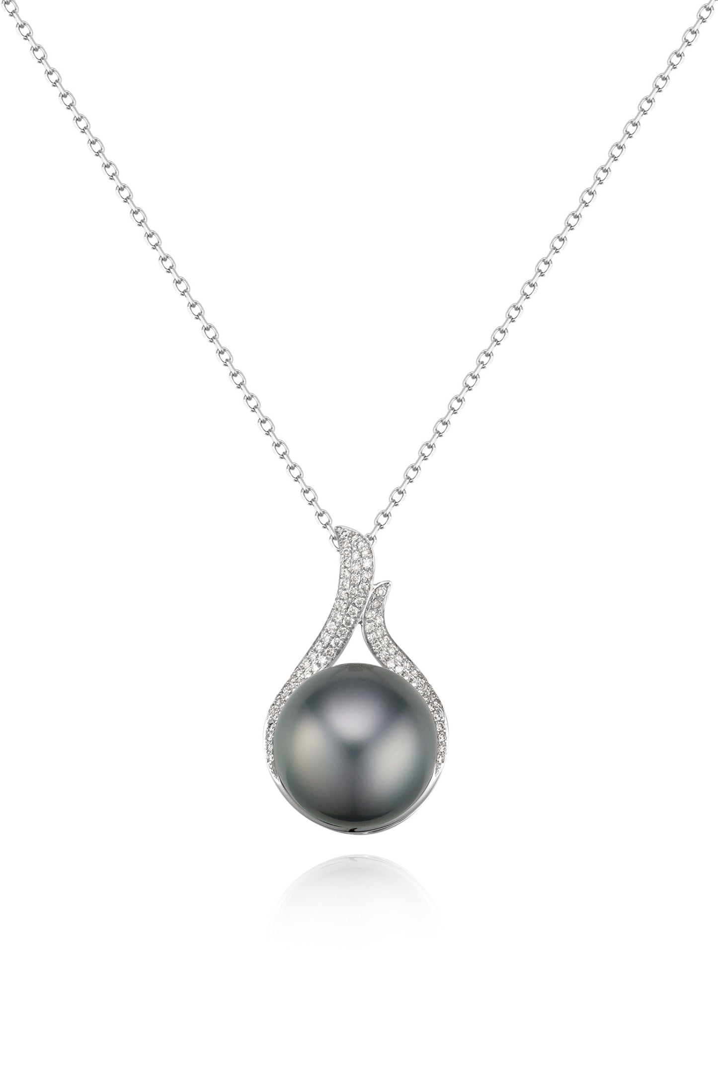 9K colgante de oro blanco, con perla de Tahití de 15,3 mm y 77 brillantes diamantes
