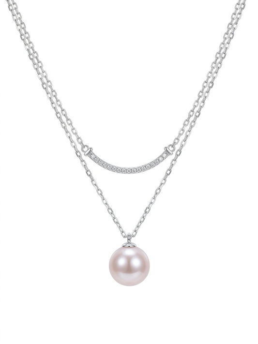 S925 collar de estilo sonrisa en plata, con perla de agua dulce de 8 mm incrustada