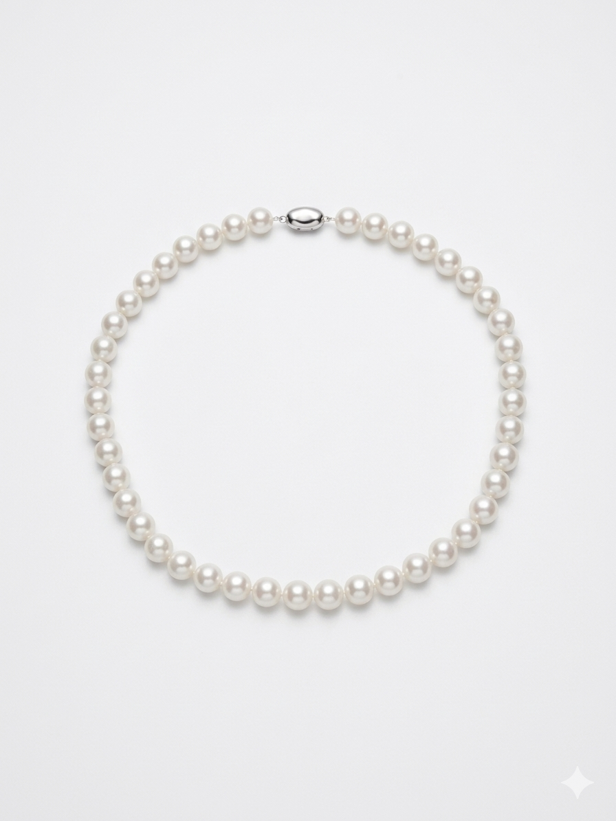 S925 collar de 42 cm en plata, con 43 perlas blancas de agua dulce de 9.5 mm incrustadas