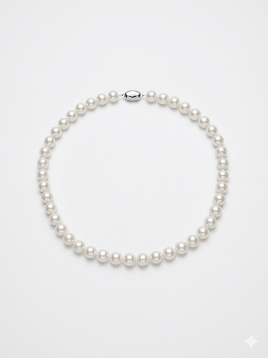 S925 collar de 42 cm en plata, con 43 perlas blancas de agua dulce de 9.5 mm incrustadas