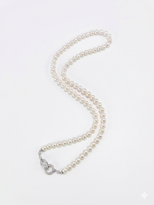 S925 collar de 50 cm en plata, con 83 perlas blancas de agua dulce de 6.5 mm incrustadas