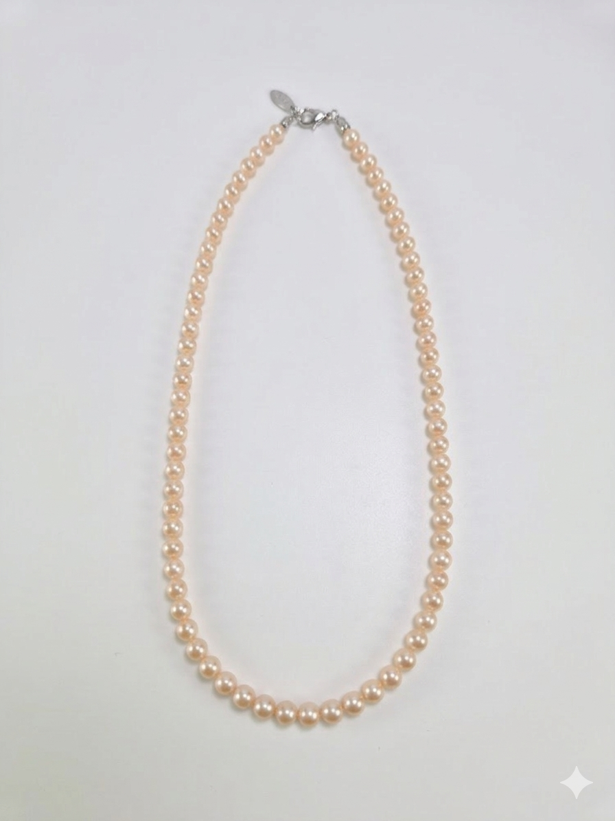 S925 collar en plata, con 72 perlas arroz aurora rosas de 4.5 mm incrustadas