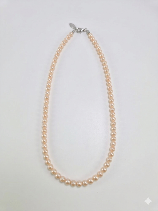 S925 collar en plata, con 72 perlas arroz aurora rosas de 4.5 mm incrustadas