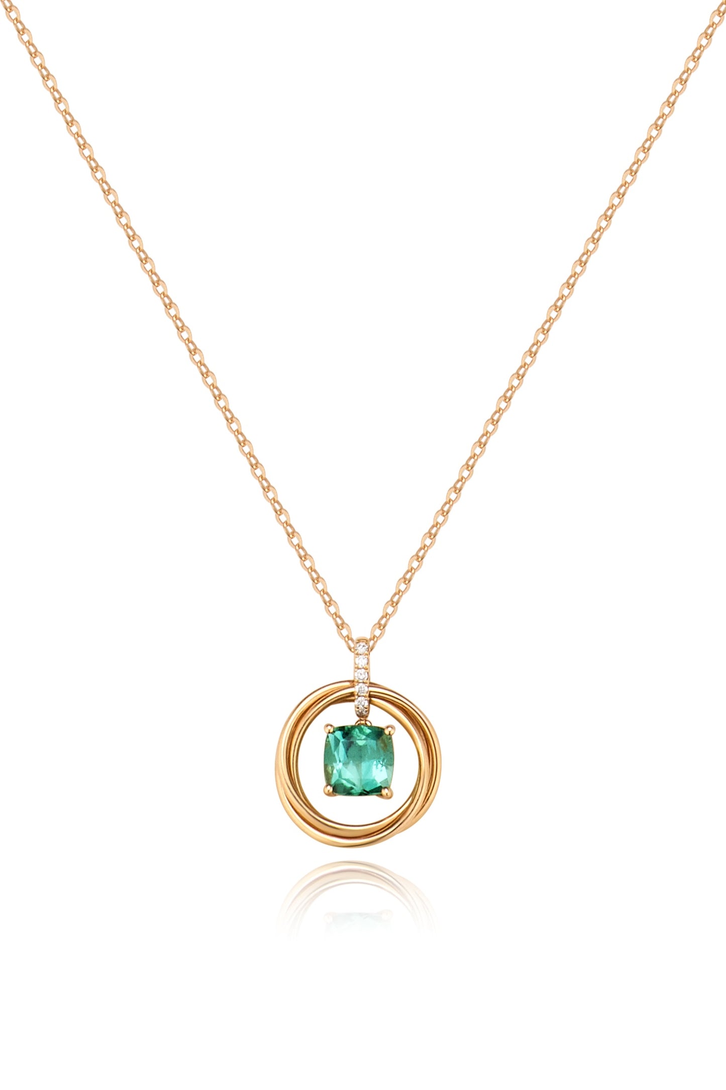 18K collar de turmalina en oro rosa, con 1 turmalina verde y 6 diamantes brillantes
