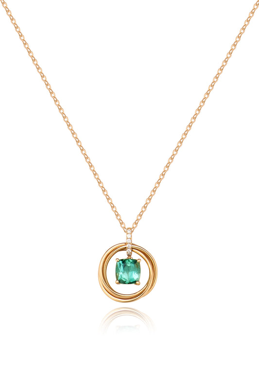 18K collar de turmalina en oro rosa, con 1 turmalina verde y 6 diamantes brillantes