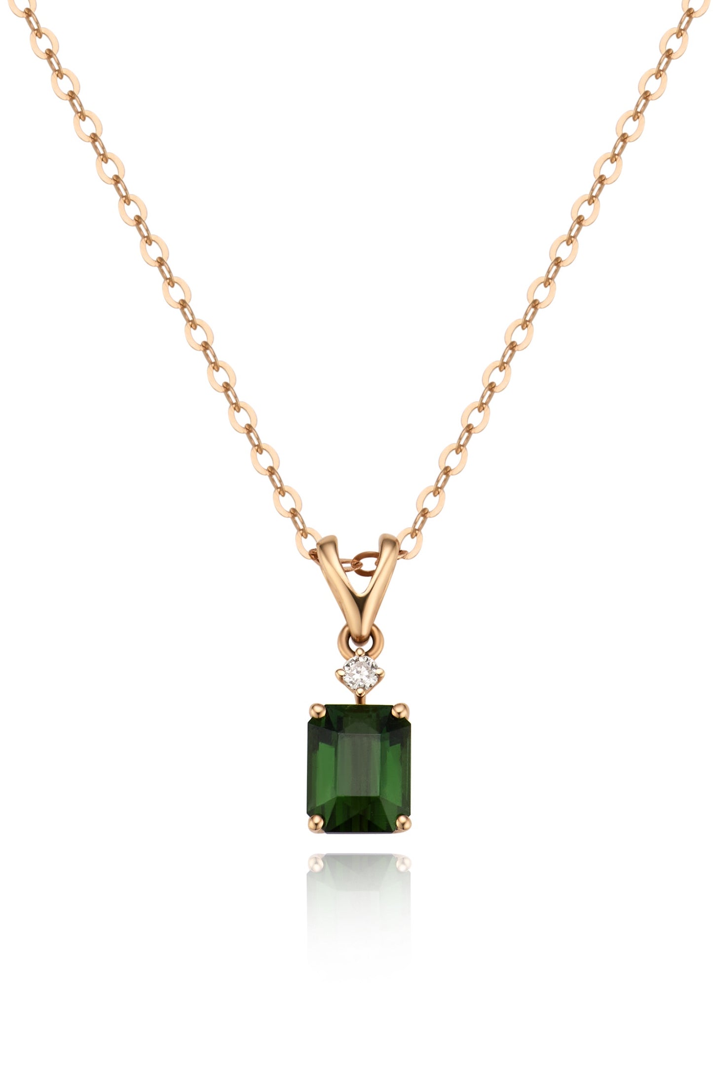 18K collar de turmalina en oro rosa, con 1 turmalina verde y 1 diamante brillante