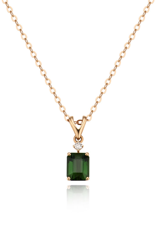 18K collar de turmalina en oro rosa, con 1 turmalina verde y 1 diamante brillante