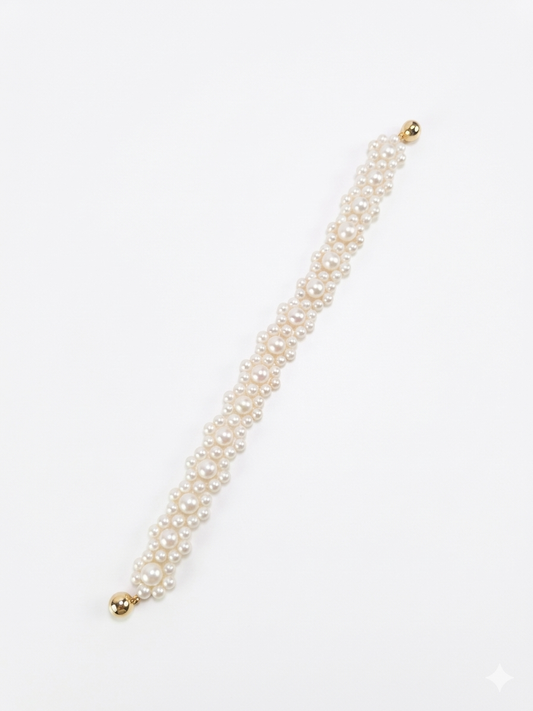 S925 pulsera magnética tejida a mano estilo flor en plata, con perlas blancas de agua dulce de 4.5 mm