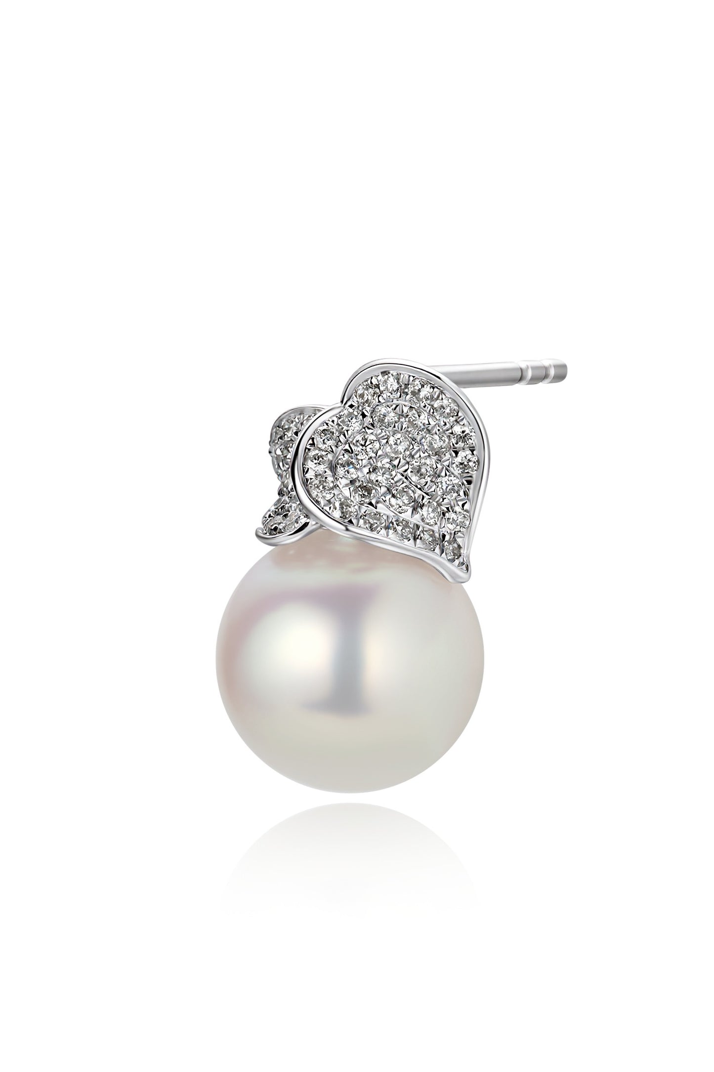 9K pendientes de oro blanco, con 2 perlas Akoya de 14 mm y 154 brillantes diamantes
