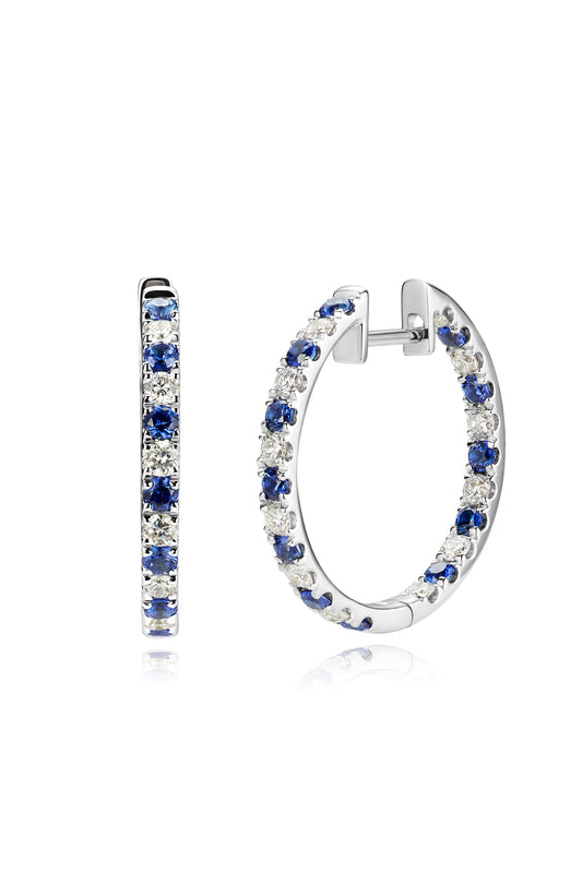 9K pendientes color oro blanco, con 24 zafiros y 24 diamantes brillantes
