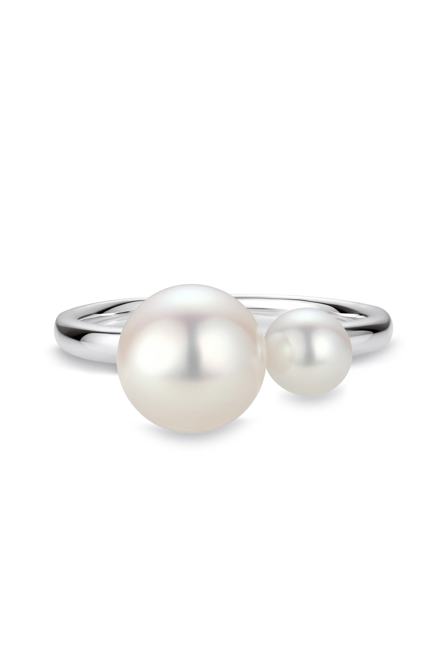 9K anillo de oro blanco, con 2 perlas Akoya de 4,8 mm