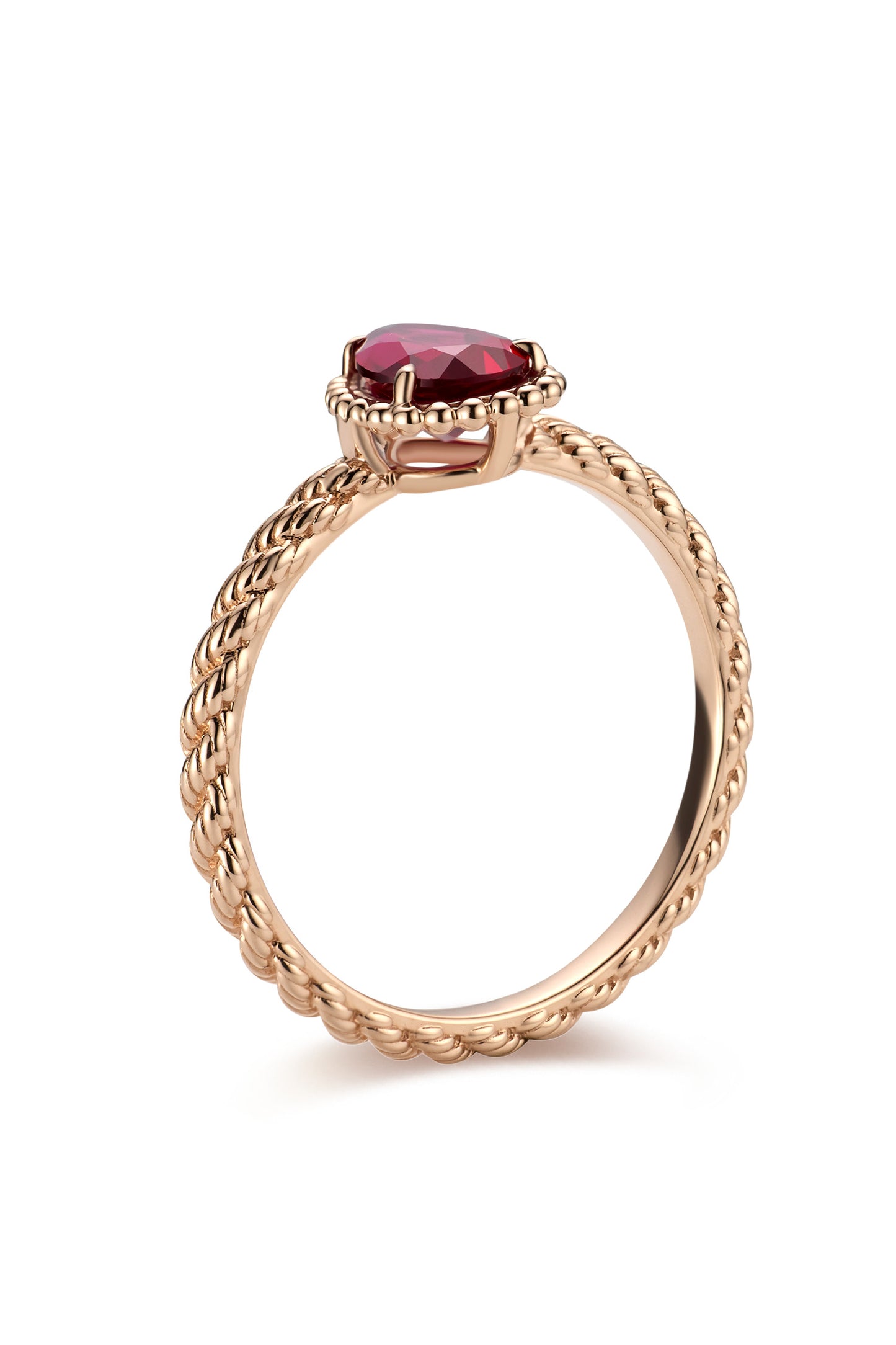 9K anillo color oro rosa, con 1 rubí cultivado incrustado