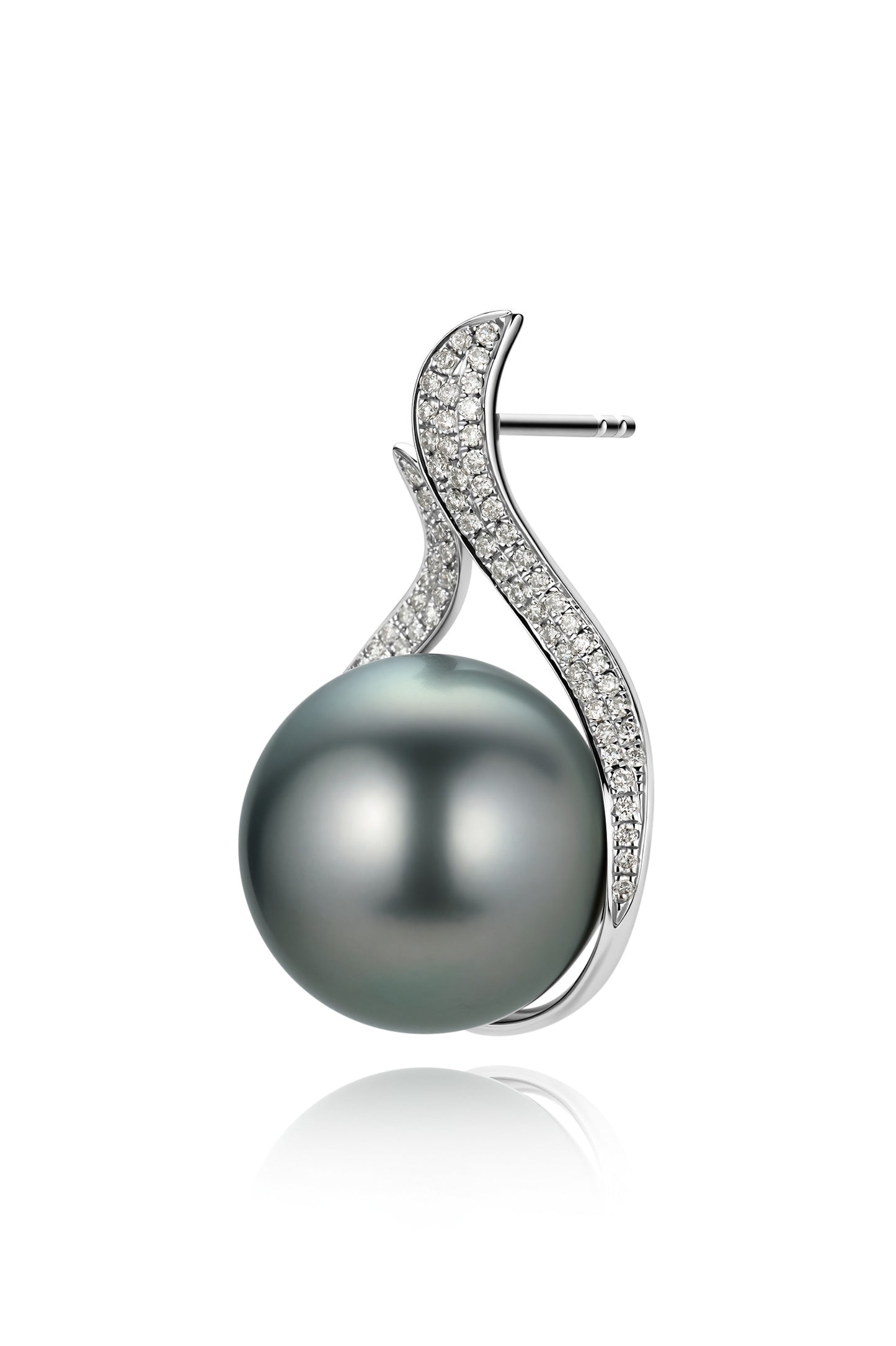 9K pendientes de oro blanco, con 2 perlas de Tahití de 8,2 mm y 92 brillantes diamantes