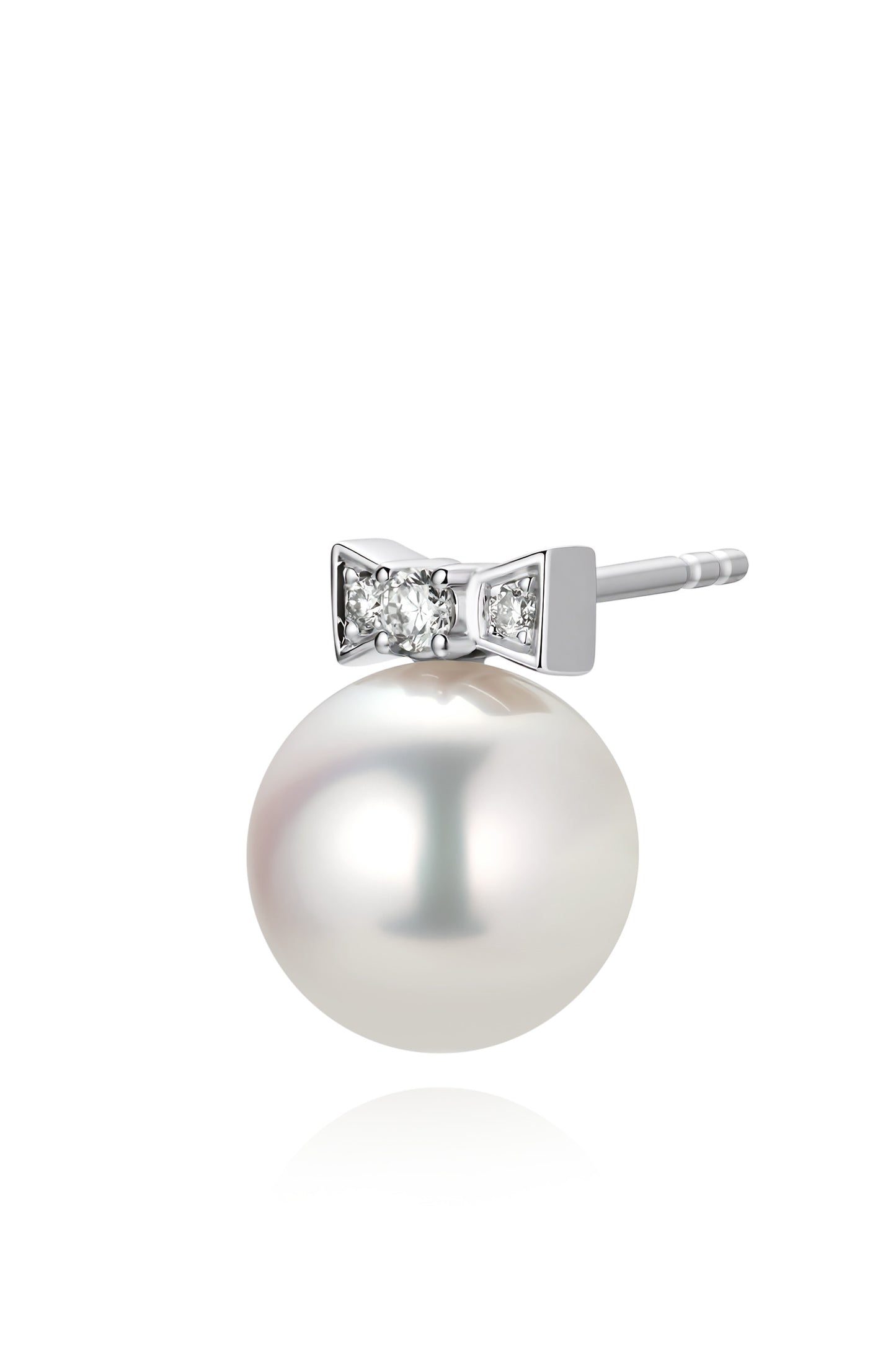 9K pendientes de oro blanco, con 2 perlas Akoya de 3,8 mm y 6 brillantes diamantes
