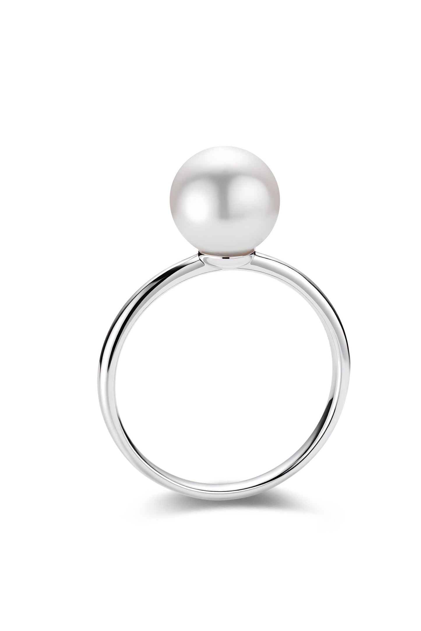 9K anillo de oro blanco, con perla Akoya de 4 mm