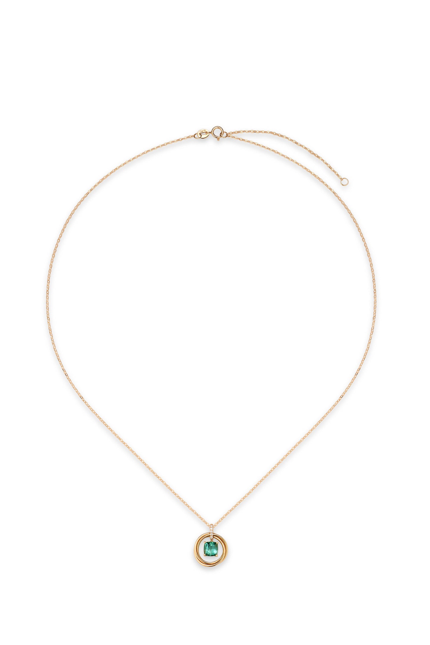 18K collar de turmalina en oro rosa, con 1 turmalina verde y 6 diamantes brillantes