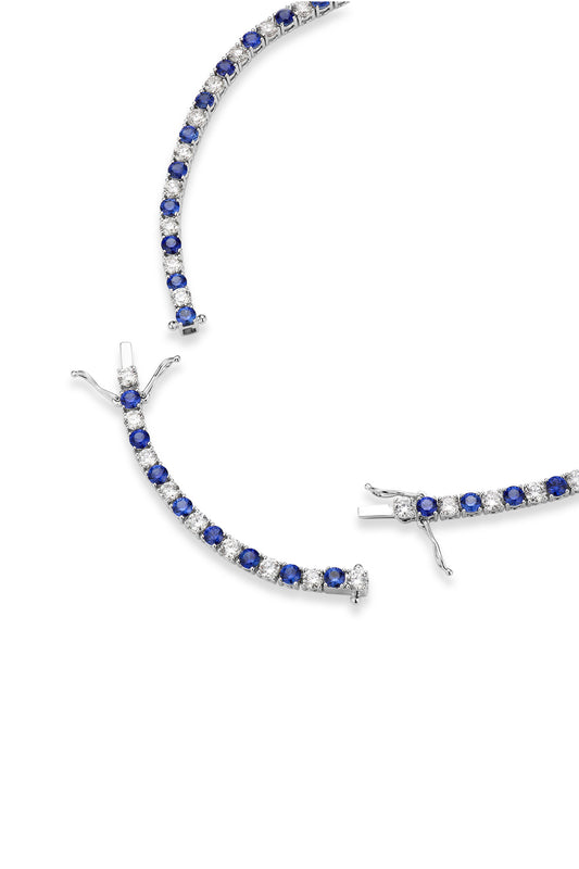 9K collar color oro blanco, con 72 zafiros cultivados y 74 diamantes cultivados