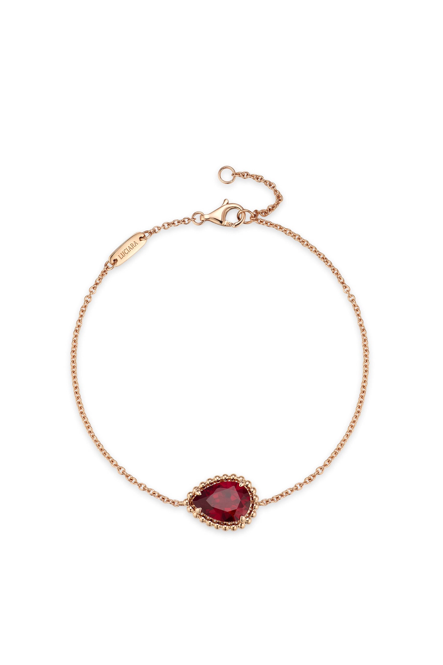 9K pulsera color oro rosa, con 1 rubí cultivado incrustado