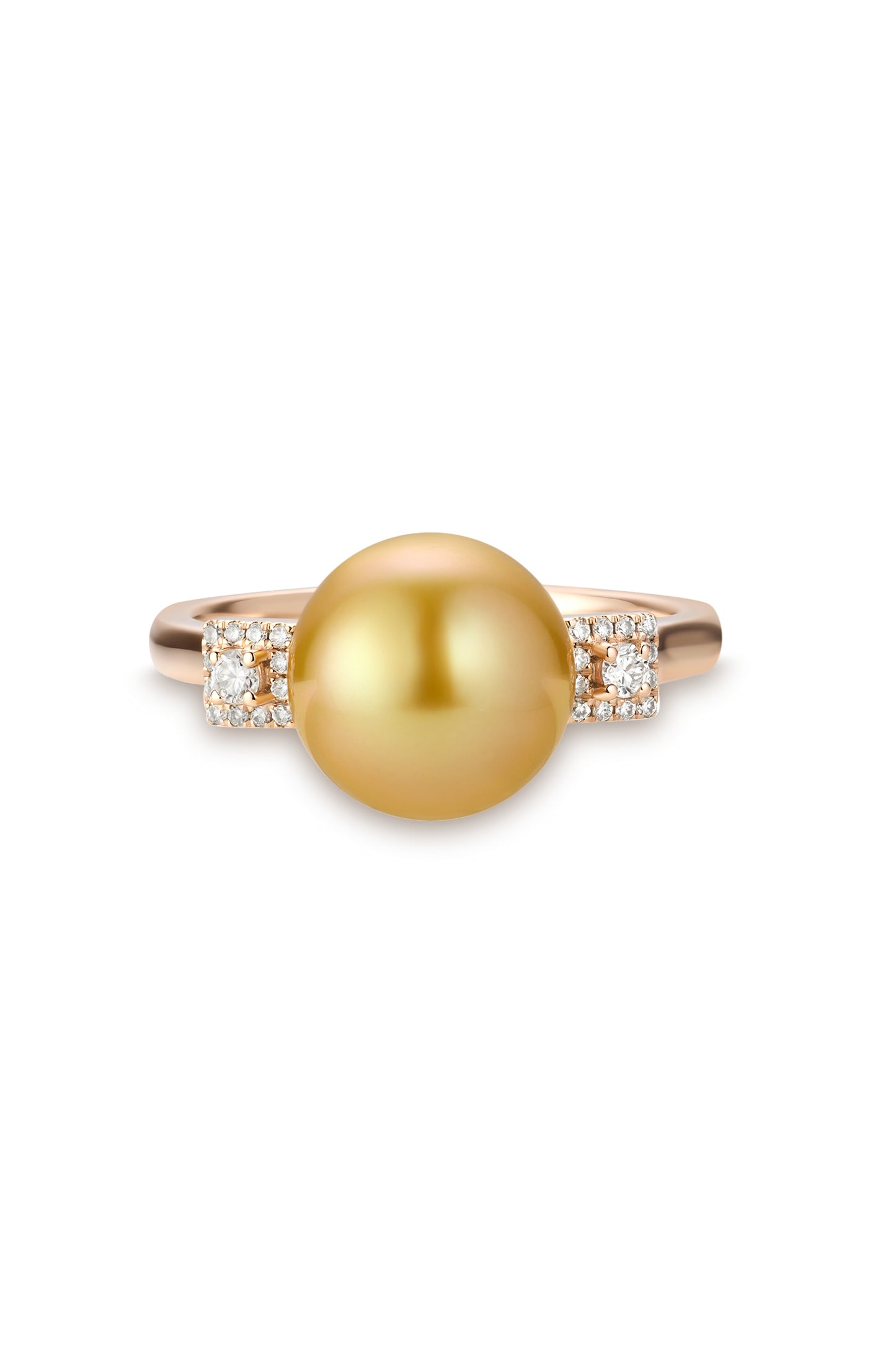 9K anillo de oro blanco, con perla del Mar del Sur dorada de 6,1 mm y 26 brillantes diamantes