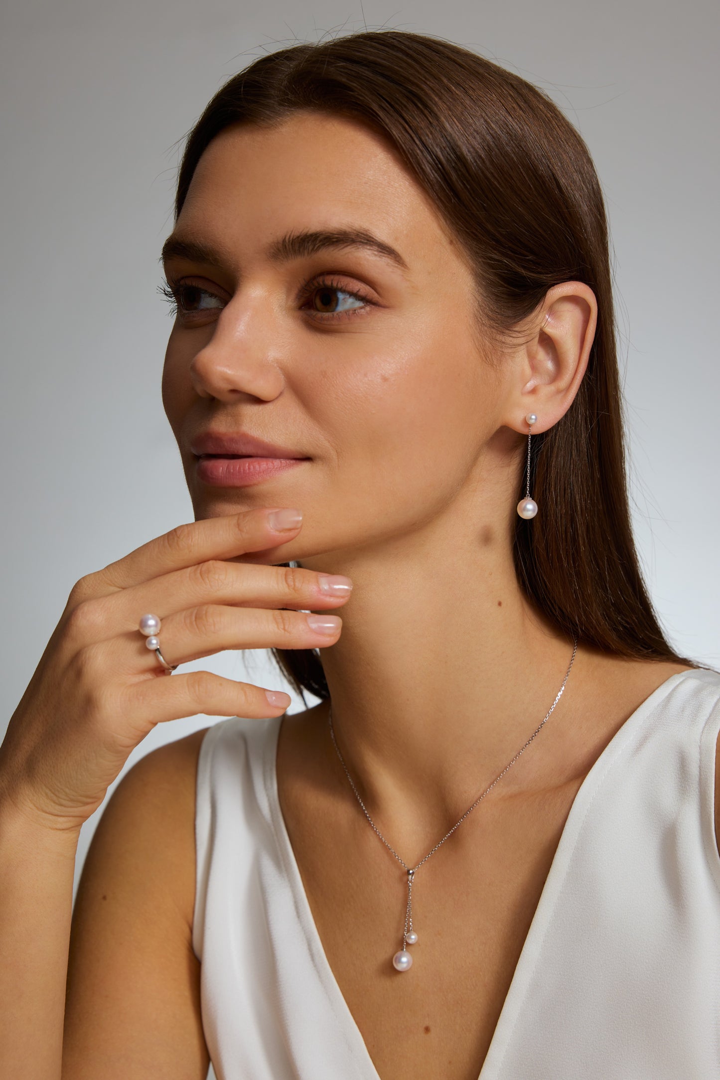 9K colgante de oro blanco, con 2 perlas Akoya de 4,7 mm