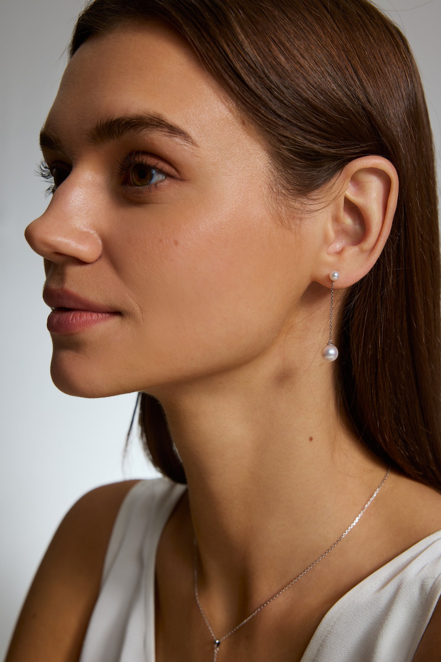 9K pendientes de oro blanco, con 4 perlas Akoya de 9,5 mm