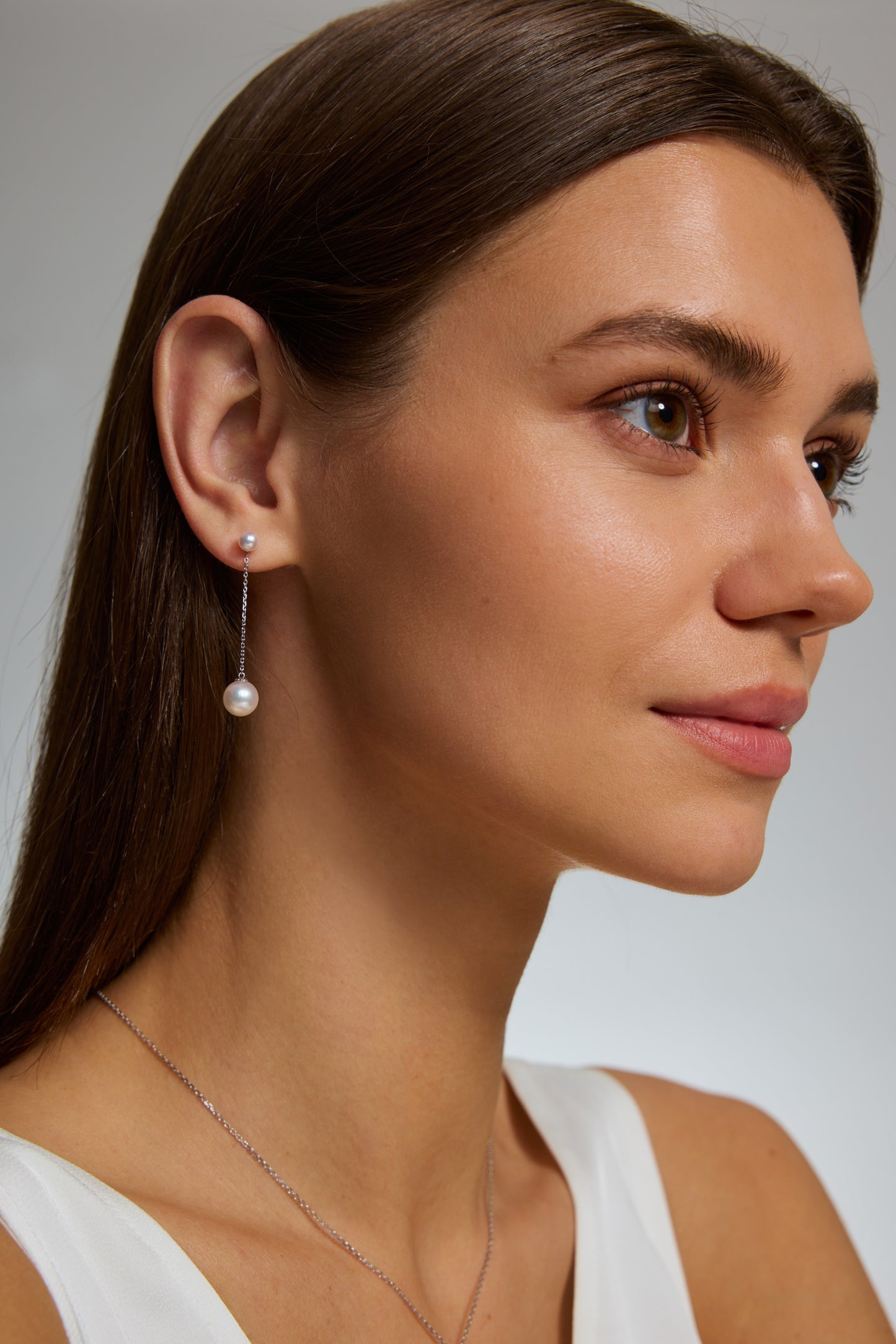 9K pendientes de oro blanco, con 4 perlas Akoya de 9,5 mm