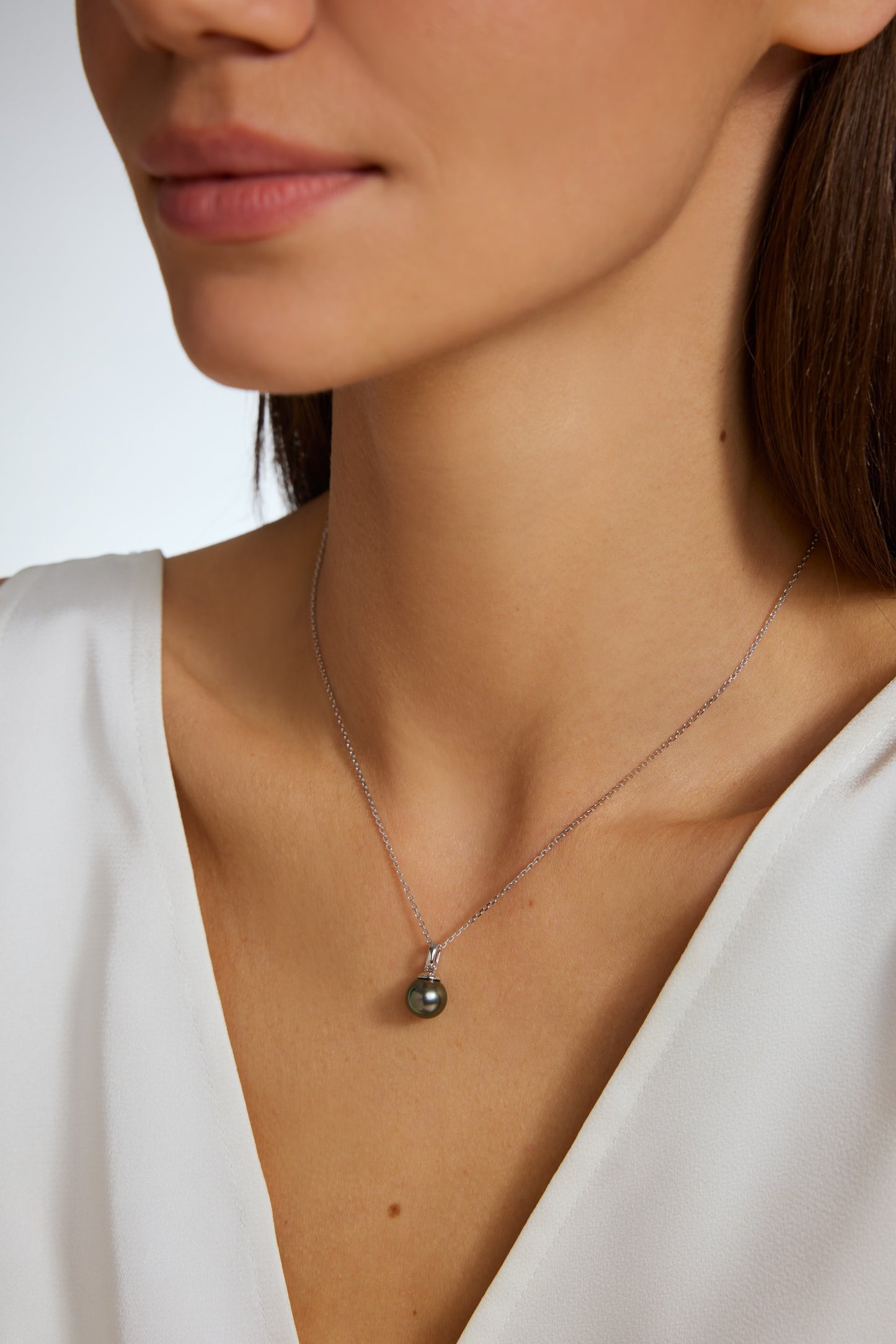9K colgante de oro blanco, con perla de Tahití de 9,1 mm
