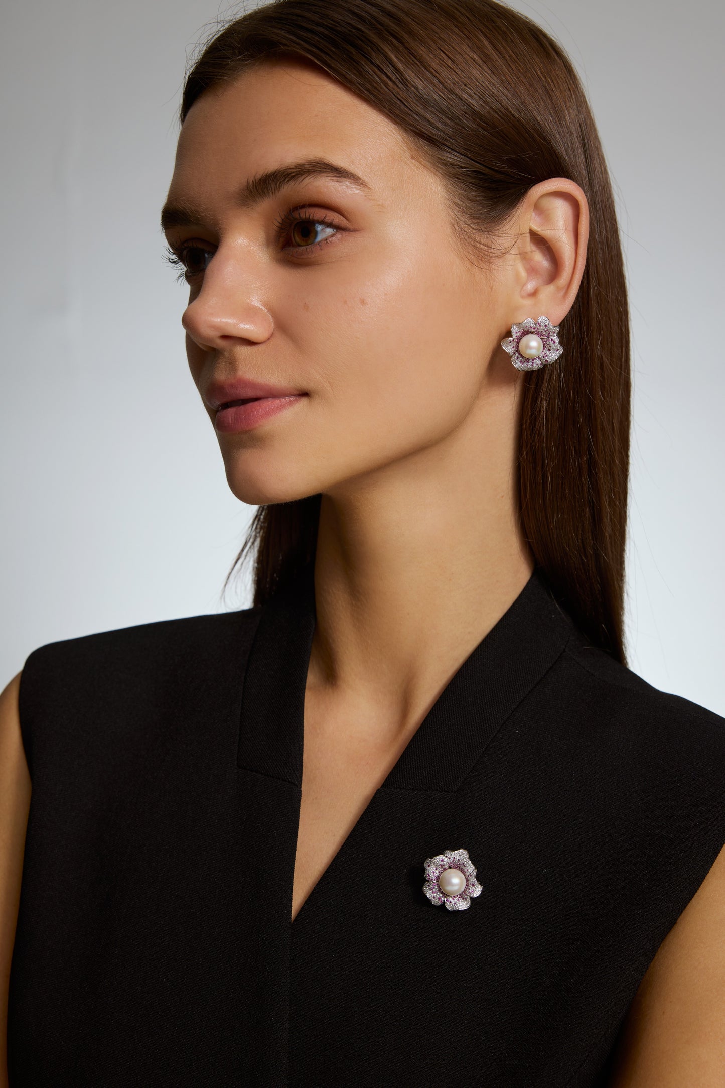 S925 broche en plata, con 1 perlas blancas de agua dulce de 10 mm
