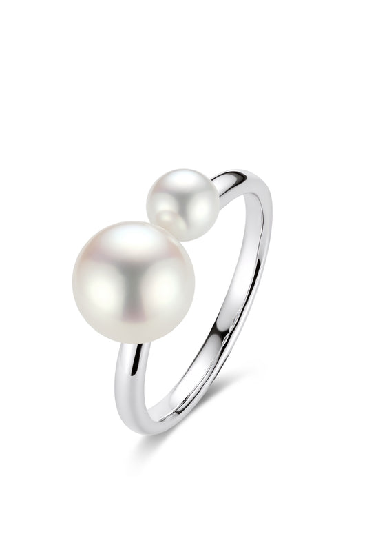 9K anillo de oro blanco, con 2 perlas Akoya de 4,8 mm